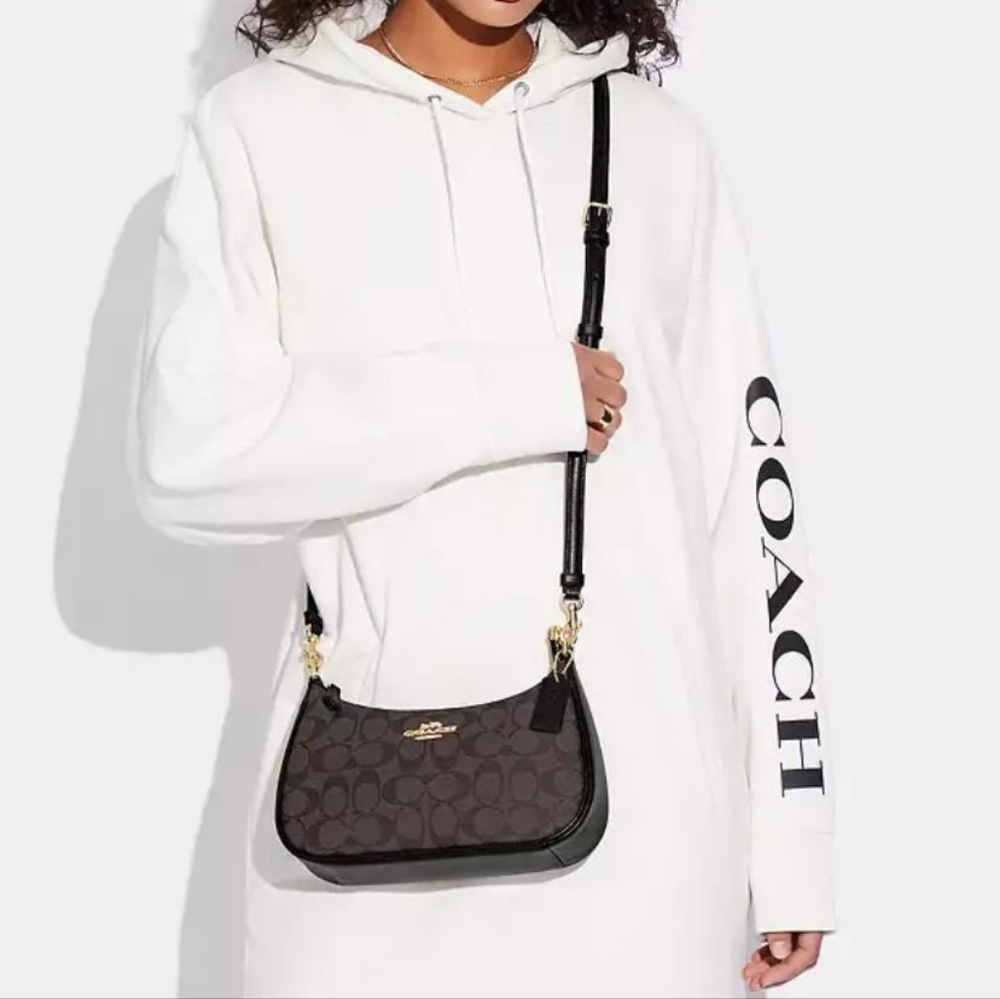 Coach Teri  2 Way Signature  Shoulder Bag with Monogram Pattern Dark Brown - Picture 8 of 8
